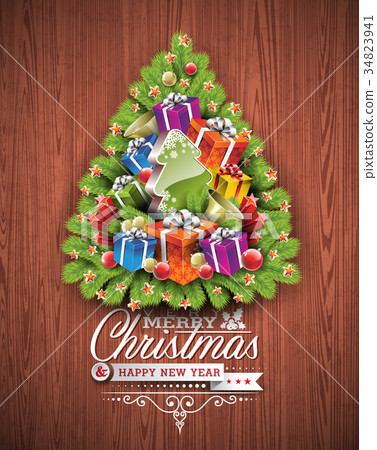 插图素材: merry christmas and happy new year typographic 查看