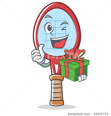 插图素材: with gift tennis racket character cartoon