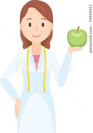 图库插图 一名女性营养师拿着苹果上身的例证