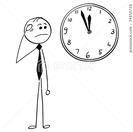 插图素材: worried businessman looking at wall clock