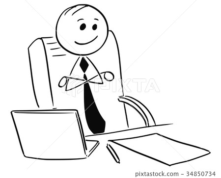 插图素材: happy satisfied businessman boss sitting with arms