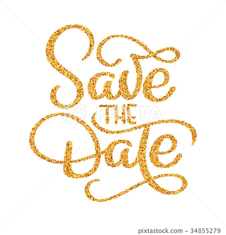 图库插图: wedding save the date calligraphy lettering golden