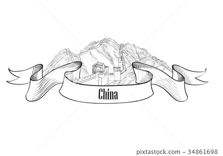 图库插图: travel asia sign. the great wall of china icon.