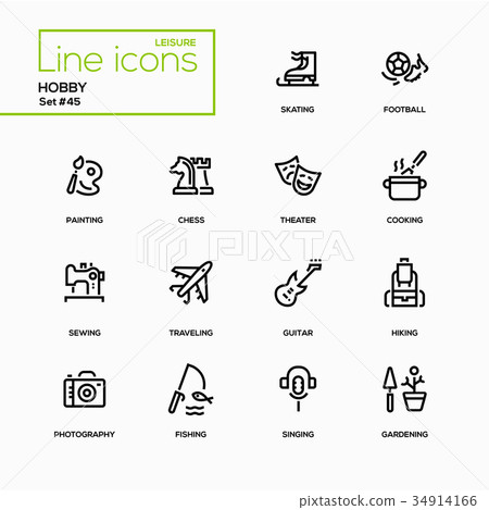 插图素材: hobby - line design icons set