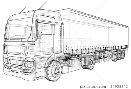 插图素材: model trailer truck. wire-frame. eps10 format