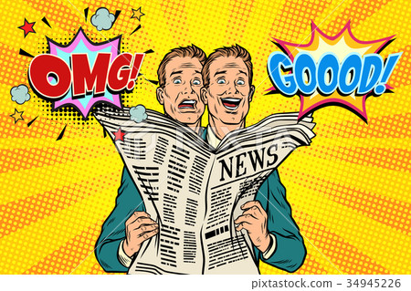 图库插图: good and bad newspaper news, the reaction of men