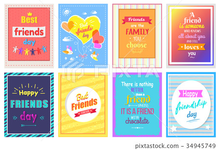 插图素材: happy friendship day greeting cards colorful set