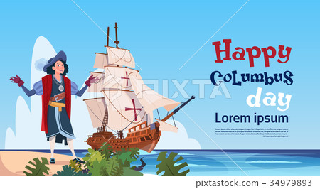 图库插图: happy columbus day ship in ocean on holiday poster