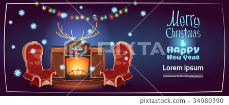 图库插图: merry christmas and happy new year greeting card