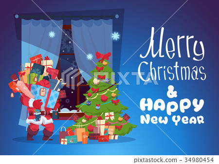图库插图: merry christmas and happy new year greeting card