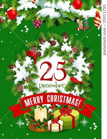 插图素材: christmas tree wreath greeting card of xmas design