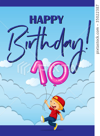 插图素材: birthday card with boy and number ten