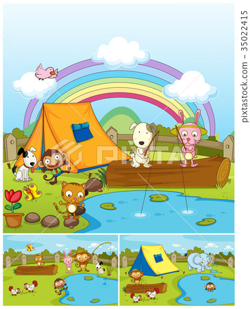 图库插图: farm animals playing in the park