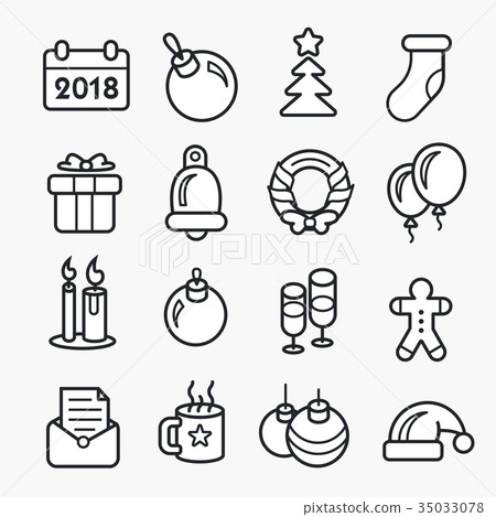 插图素材: new year linear christmas icon set 2018
