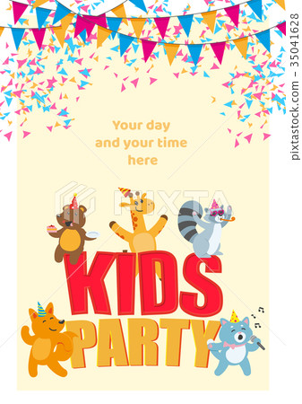 插图素材: birthday party poster with cute animals having fun