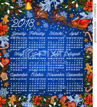 图库插图: christmas holiday 2018 year calendar template