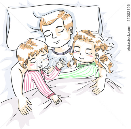 插图素材: kids boy girl dad sleep illustration