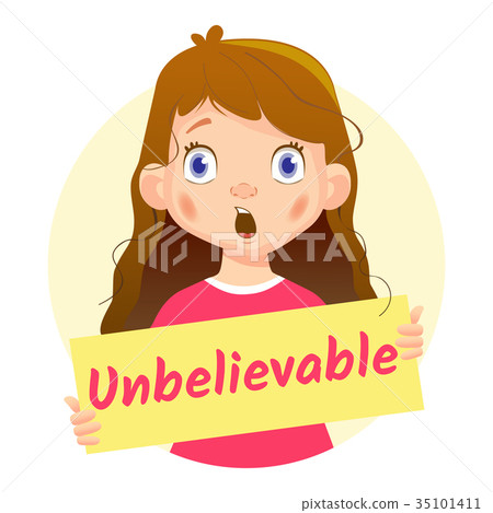 插图素材: girl holding unbelievable poster-surprised