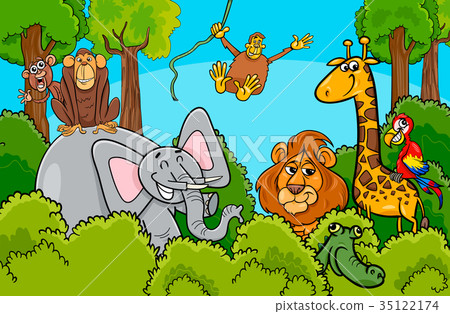 图库插图: cartoon wild animal characters group