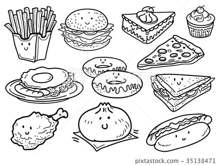 插图素材: hand drawn line fast food