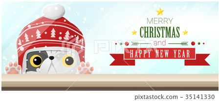 插图素材: merry christmas and happy new year with cat