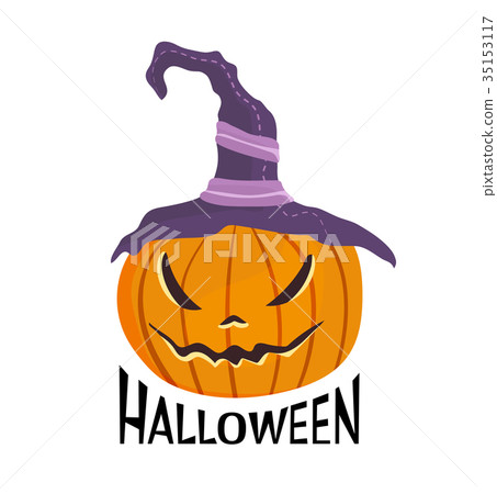 插图素材: halloween carved pumpkin with witches hat. jack-o