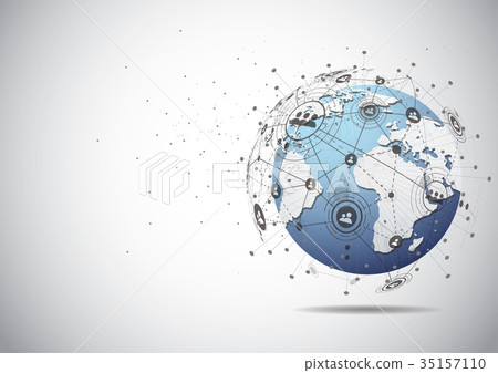 插图素材: global network connection. world map point