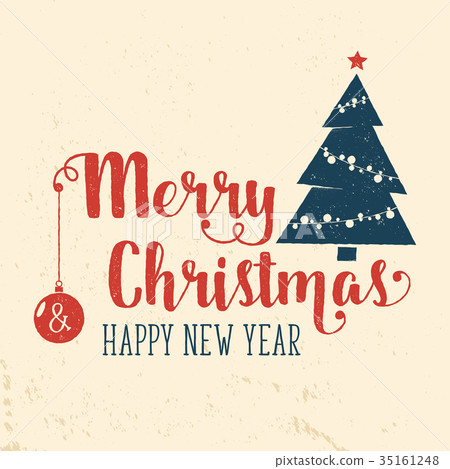 图库插图: merry christmas and happy new year retro template