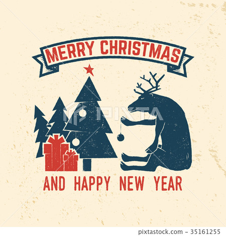 图库插图: merry christmas and happy new year 2018 retro