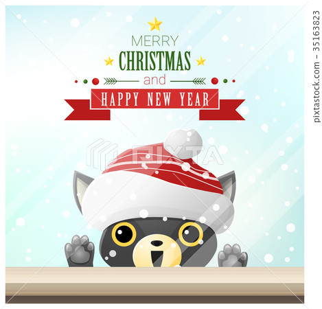 插图素材: merry christmas and happy new year with cat