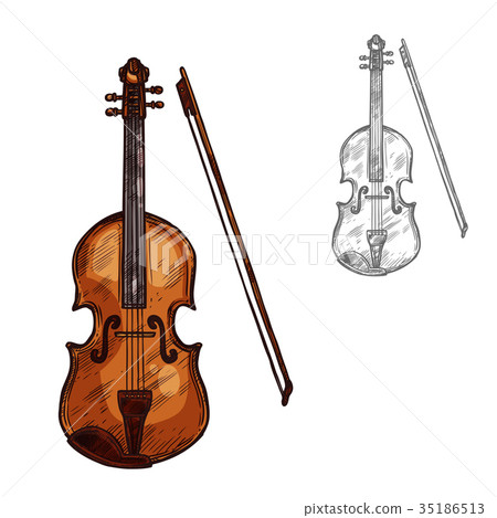 插图素材: vector sketch contrabass violin music instrument