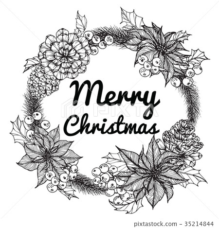 图库插图: wreath for merry christmasday.