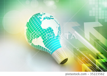 electric light,Thomas Edison 插图素材: an electric light bulb with a world map