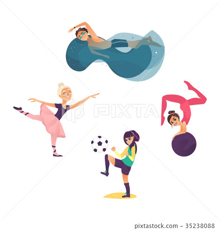 插图素材: vector cartoon kids doing sports set
