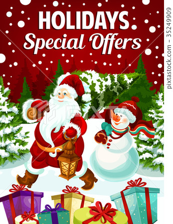 插图素材: winter holiday sale santa gifts vector poster