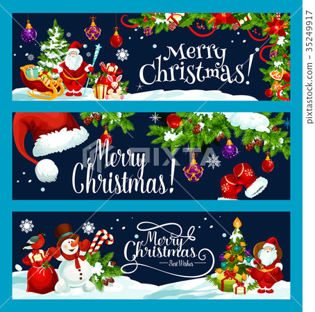 插图素材: merry christmas santa gift tree vector wish banner
