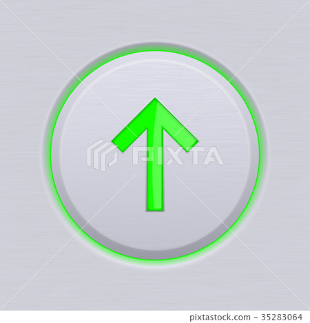 插图素材: green up arrow on gray plastic round button