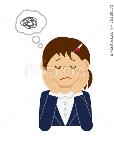 插图素材: 担心用脸颊甘蔗/思维女人/ ol上身插图思考