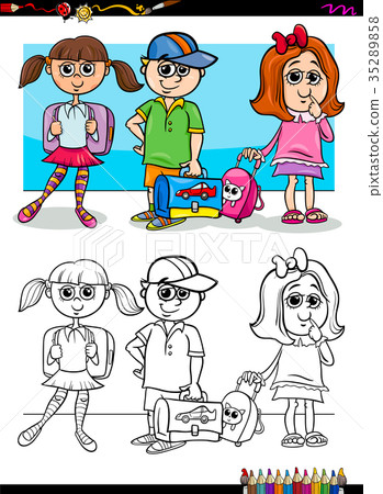 图库插图: children pupil characters coloring book