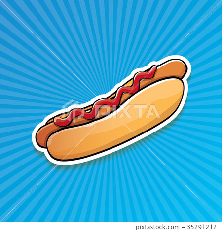 插图素材: vector cartoon american hotdog sticker on blue