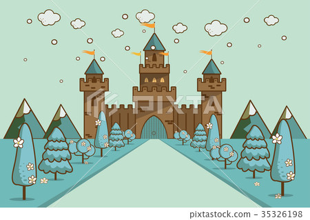 图库插图: cartoon illustration of tale castle on hill