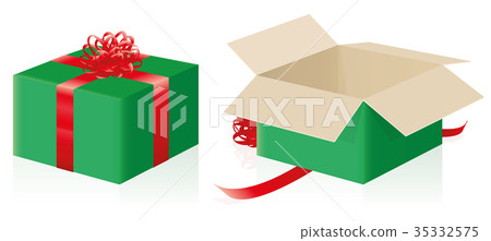 插图素材: gift package closed opened green red