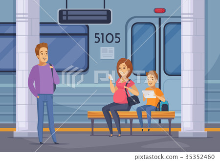 图库插图: subway underground people cartoon composition