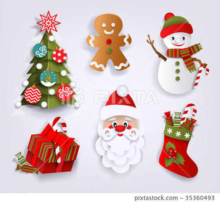 paper cut set of christmas decoration elements-图库插图