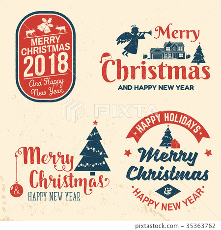 merry christmas and happy new year 2018 retro-图库插图 [35363762