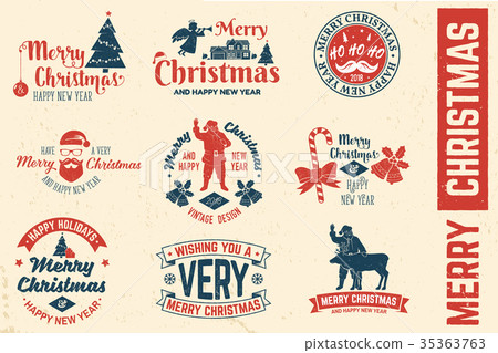 merry christmas and happy new year 2018 retro-图库插图 [35363763
