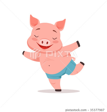 插图素材: cute happy pig having fun, funny cartoon animal