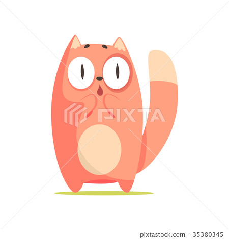 插图素材: funny surprised red cat with big eyes, cute