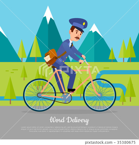 图库插图: world delivery banner postman. mailman on bicycle