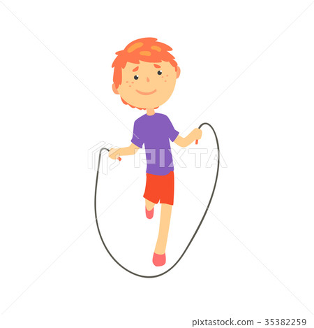 图库插图: sportive boy jumping with a rope, kids physical